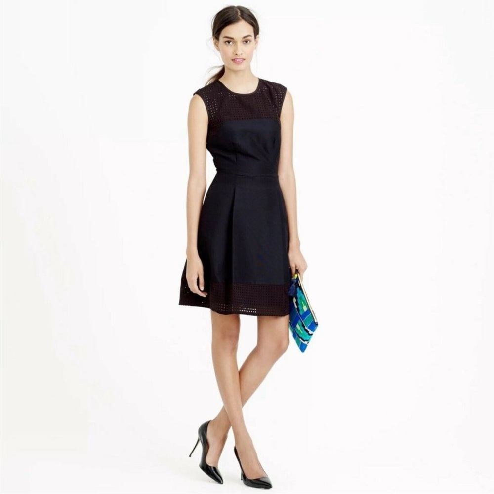 ◾️J Crew Black Perforated Mesh A- Line Fit And Flare